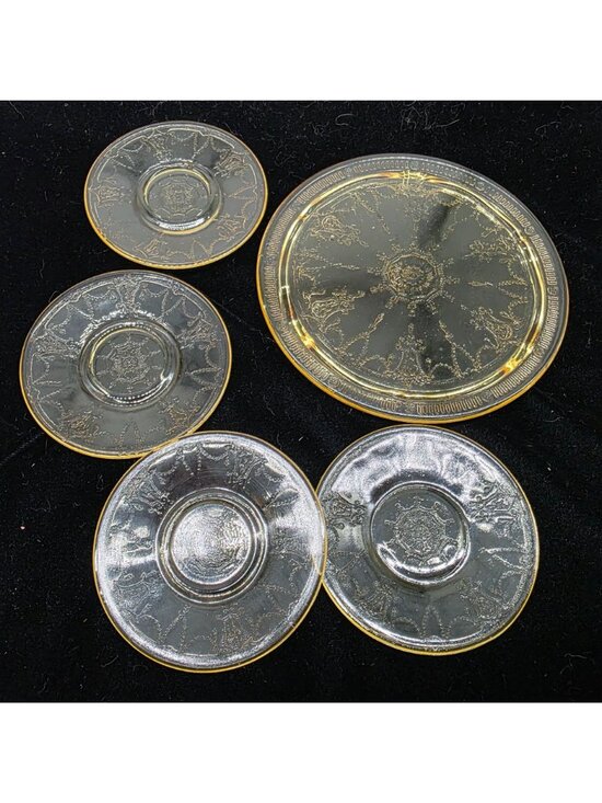 Mosser Glass Cambridge Ohio Jennifer Miniature Gold Crystal Glass Dessert Set 4 - Picture 5 of 8